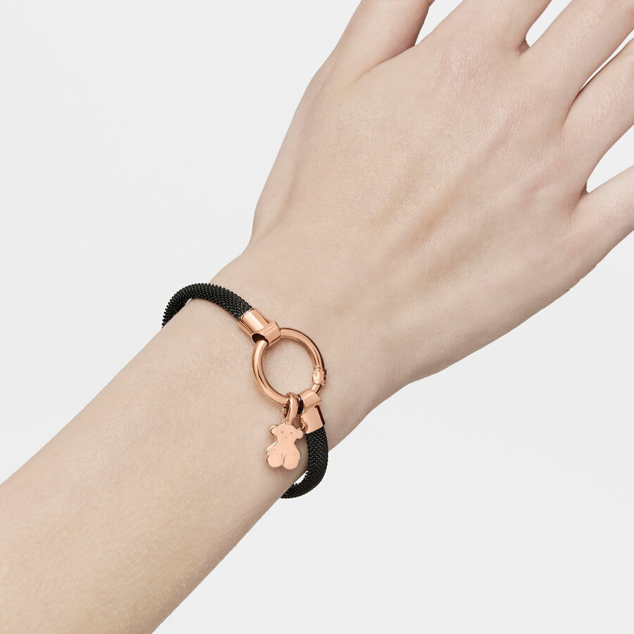 bracciale tous hold in argento vermeil rosa medio e acciaio ip nero