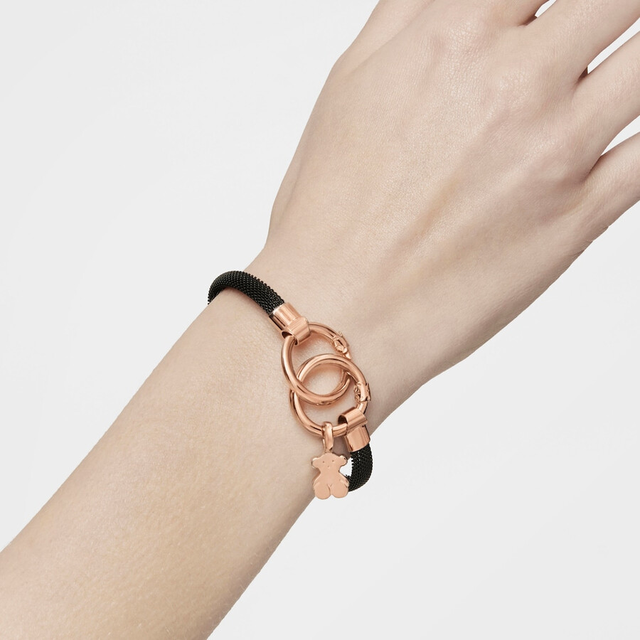 bracciale tous hold in argento vermeil rosa medio e acciaio ip nero