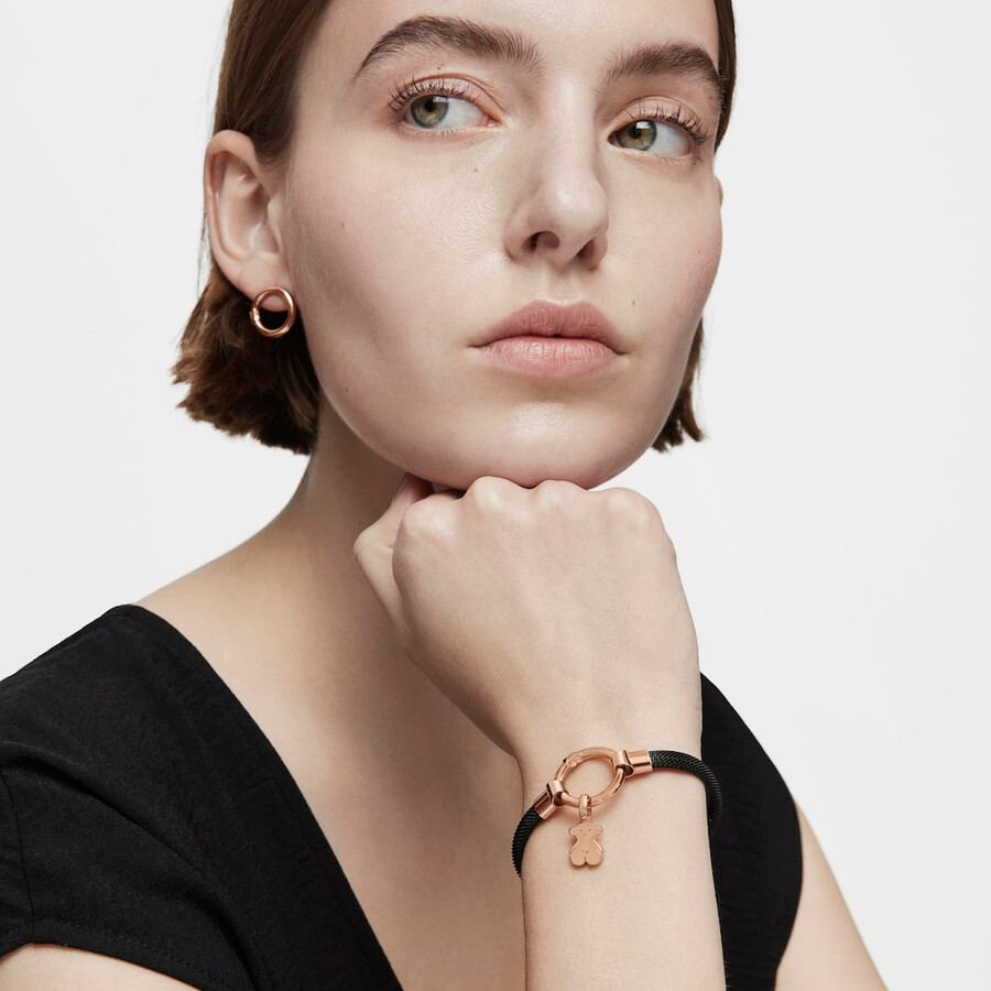 bracciale tous hold in argento vermeil rosa medio e acciaio ip nero
