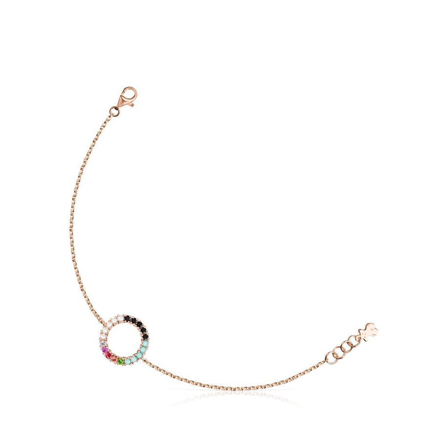 bracciale a disco dritto in argento vermeil rosa con pietre preziose