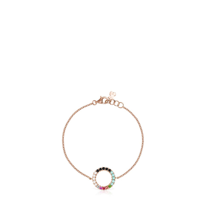 bracciale a disco dritto in argento vermeil rosa con pietre preziose