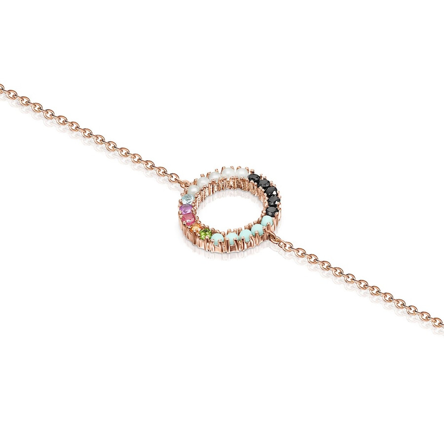 bracciale a disco dritto in argento vermeil rosa con pietre preziose