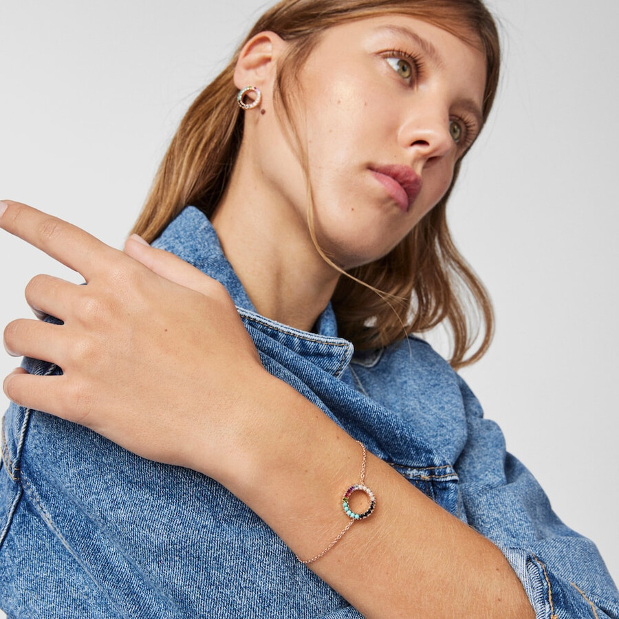 bracciale a disco dritto in argento vermeil rosa con pietre preziose