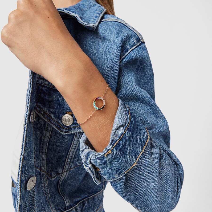 bracciale a disco dritto in argento vermeil rosa con pietre preziose
