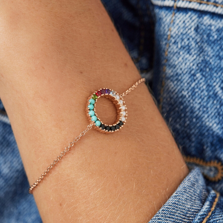 bracciale a disco dritto in argento vermeil rosa con pietre preziose