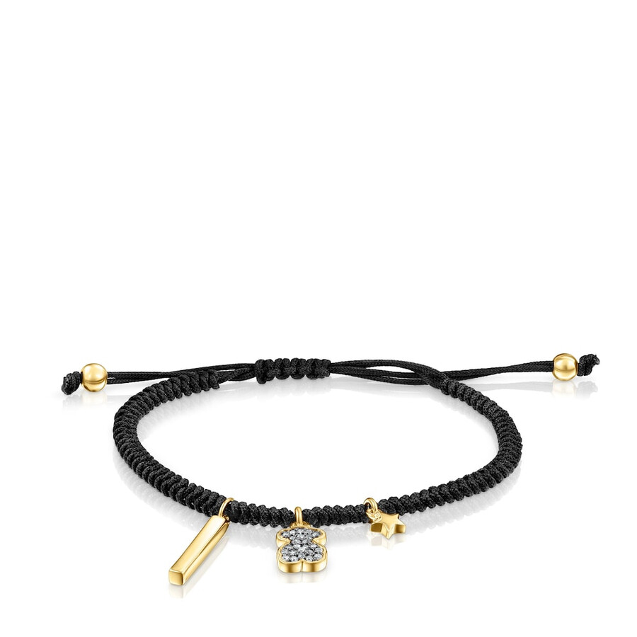 bracciale nocturne in argento vermeil con diamanti e cordino nero