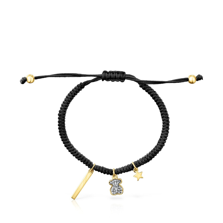 bracciale nocturne in argento vermeil con diamanti e cordino nero