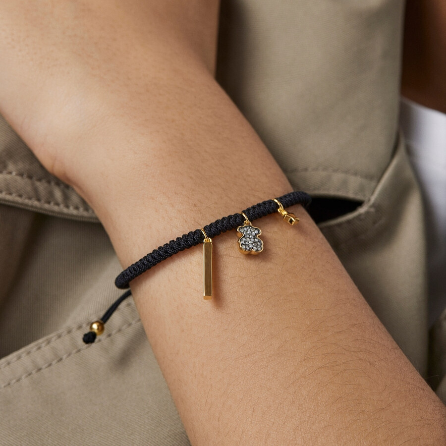 bracciale nocturne in argento vermeil con diamanti e cordino nero