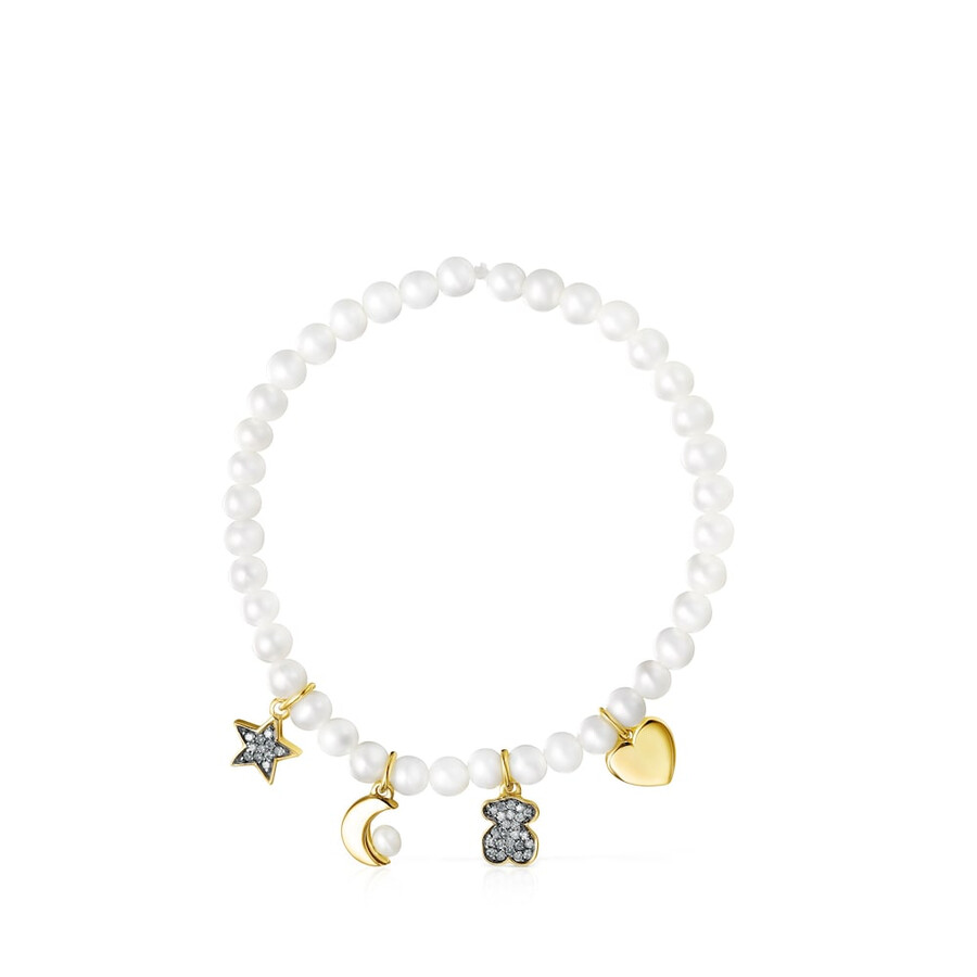 bracciale di perle nocturne con argento vermeil e diamanti