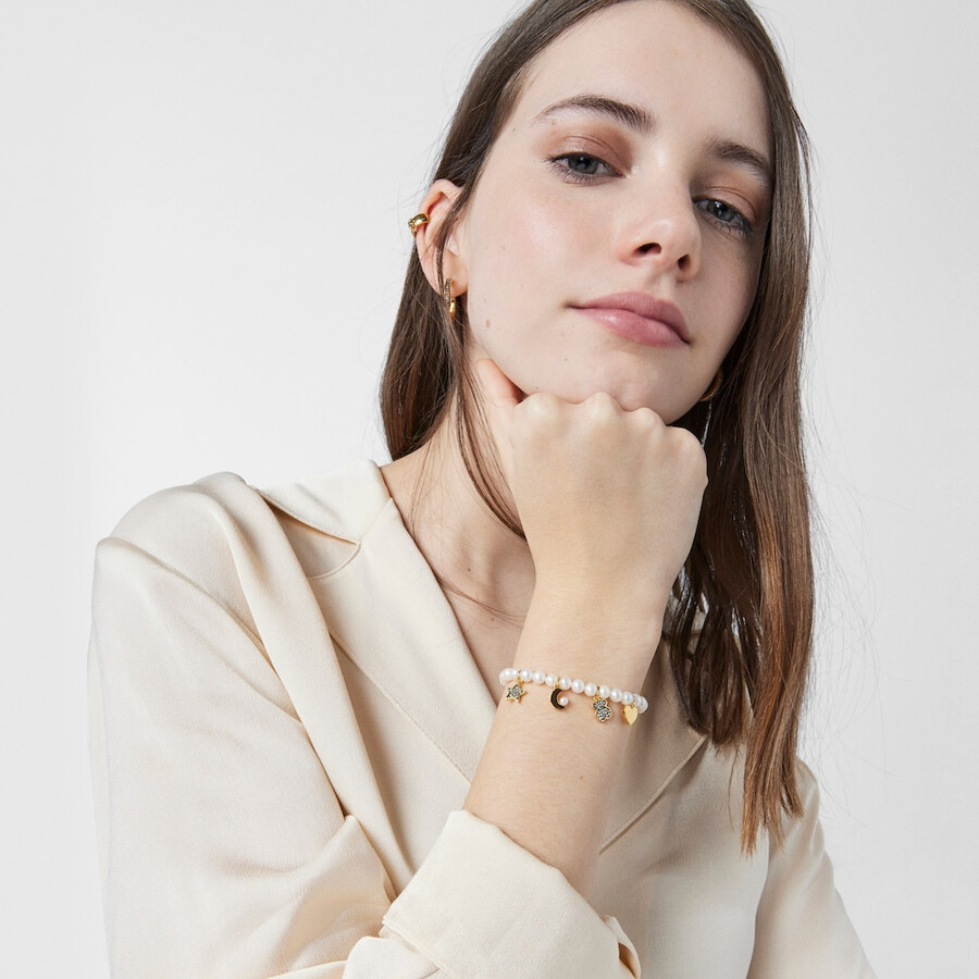 bracciale di perle nocturne con argento vermeil e diamanti