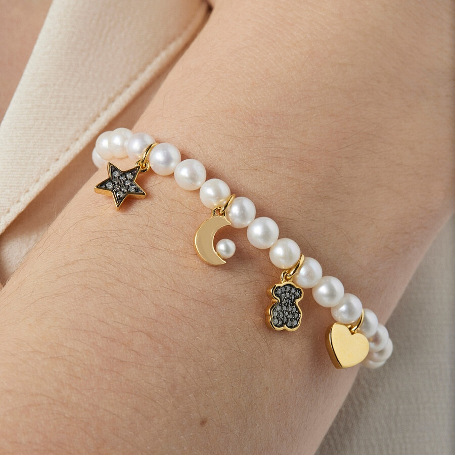 bracciale di perle nocturne con argento vermeil e diamanti