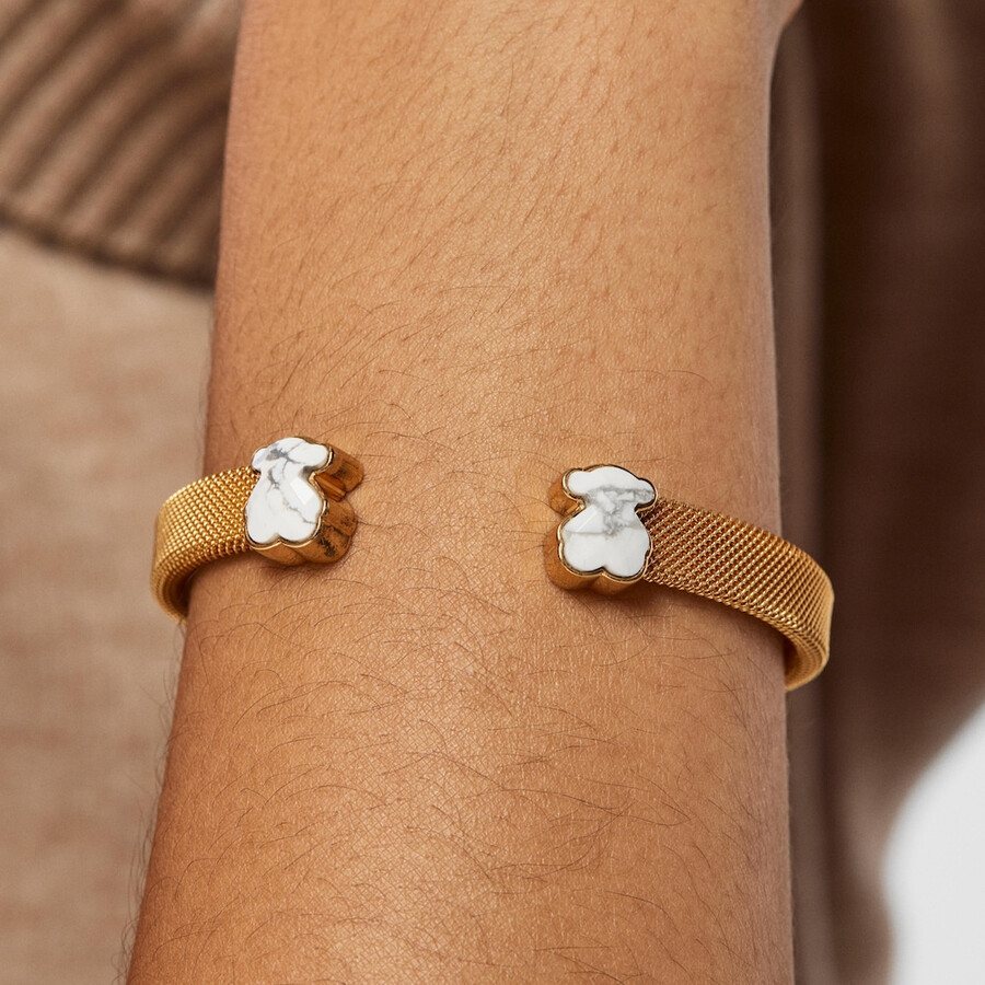 bracciale in maglia di acciaio ip color oro con howlite