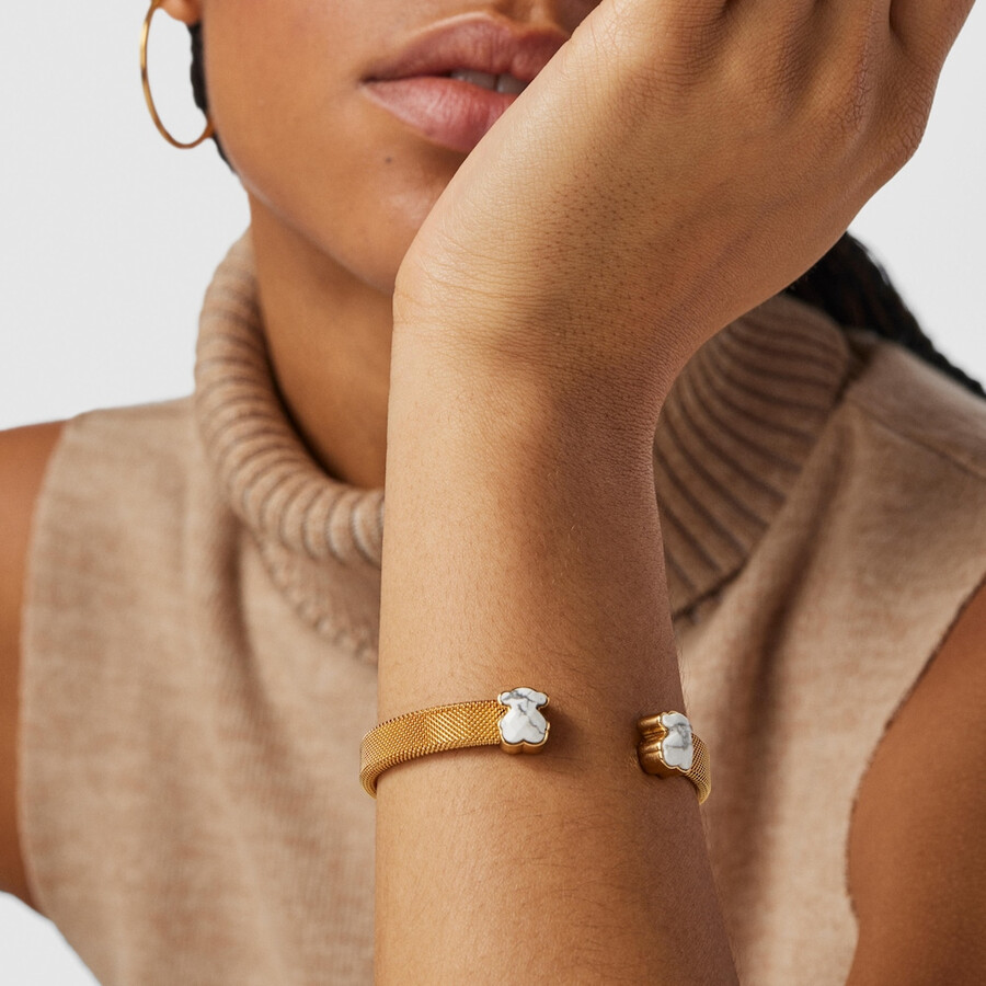 bracciale in maglia di acciaio ip color oro con howlite