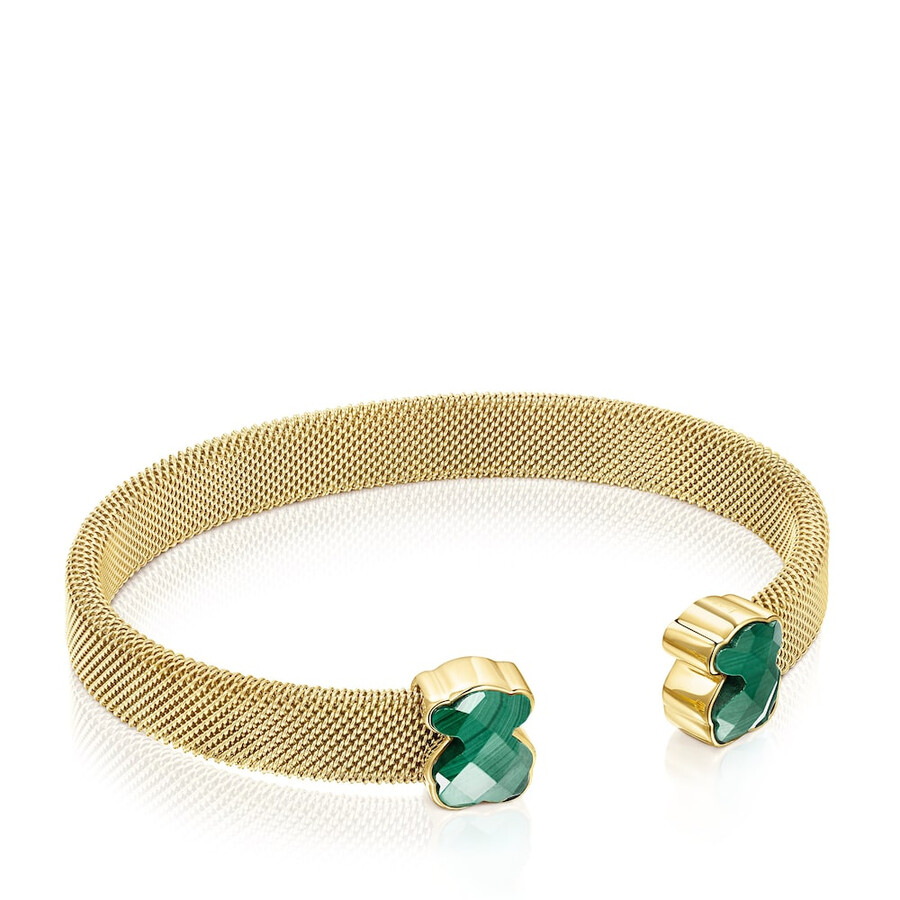 bracciale in maglia di acciaio ip color oro con malachite