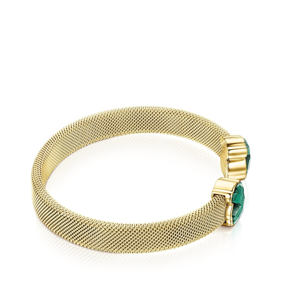 bracciale in maglia di acciaio ip color oro con malachite