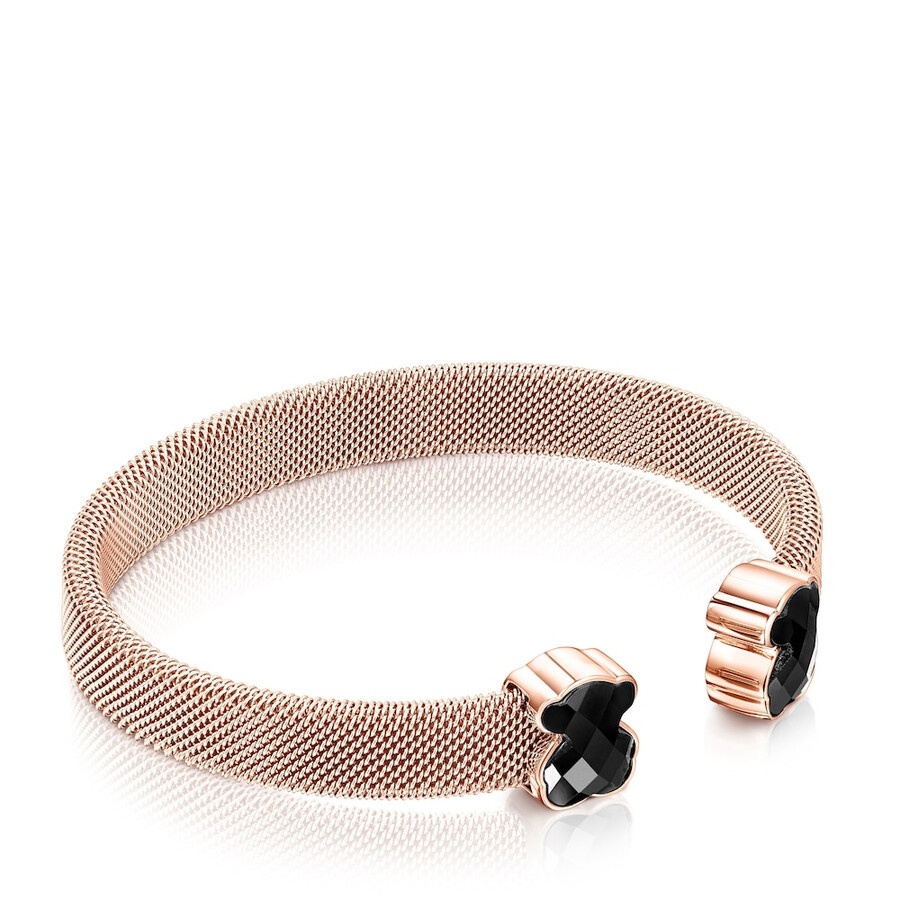 bracciale in maglia di acciaio ip rosa con onice