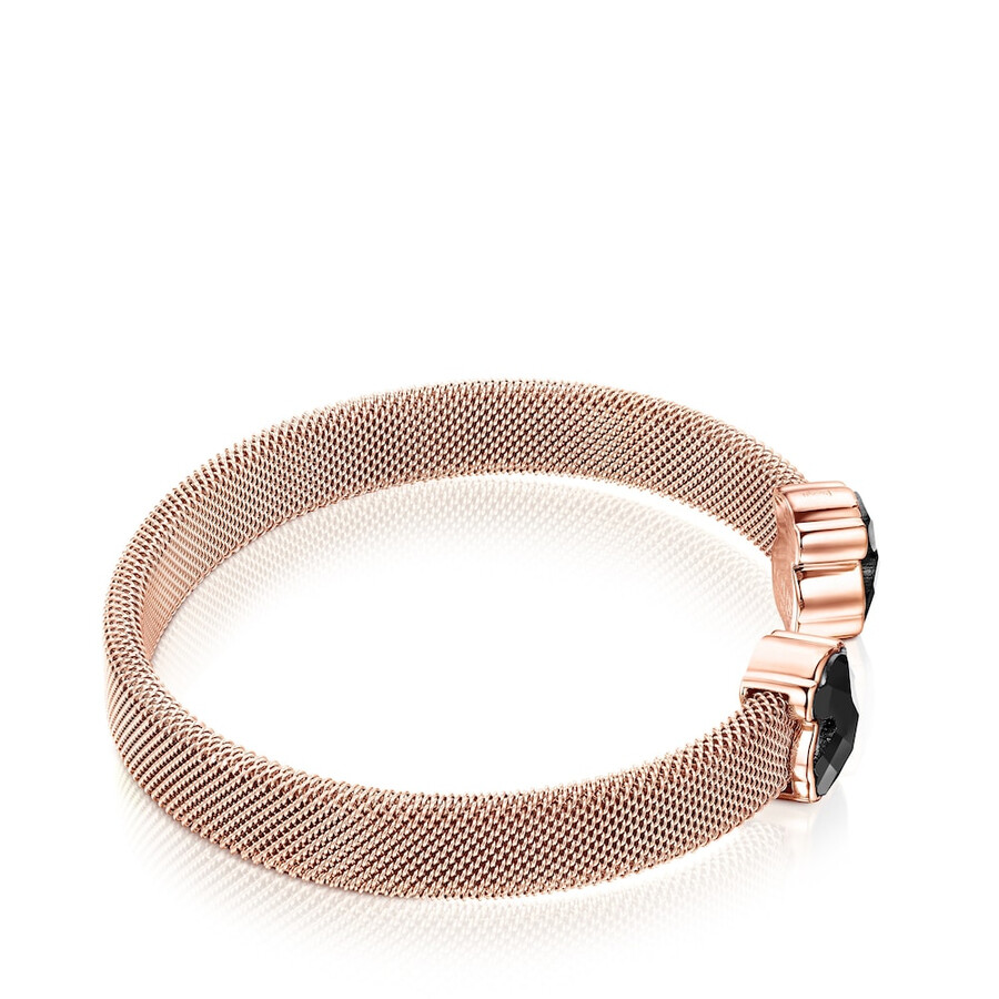 bracciale in maglia di acciaio ip rosa con onice