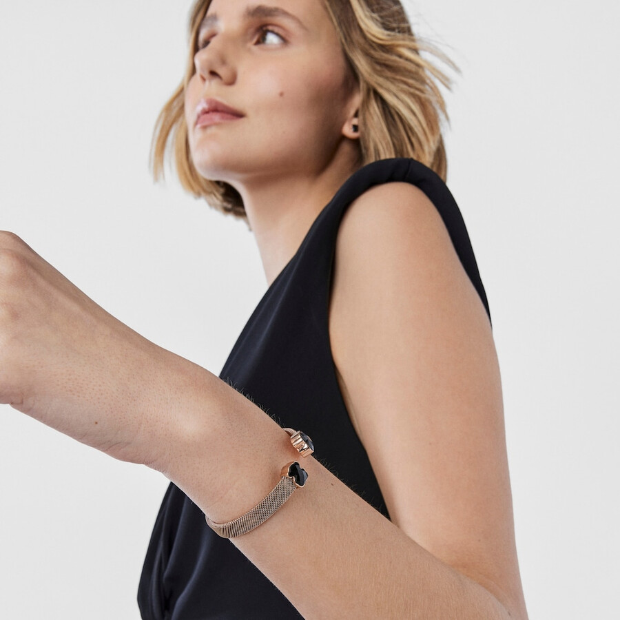 bracciale in maglia di acciaio ip rosa con onice