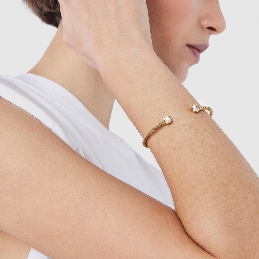 bracciale in maglia di acciaio ip color oro con howlite