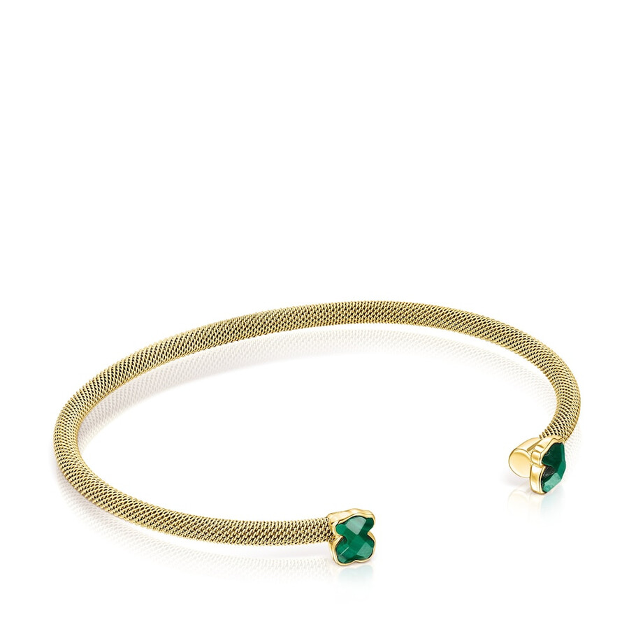 bracciale in acciaio ip color oro con malachite