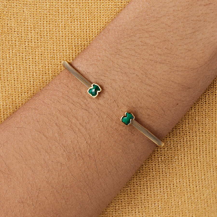 bracciale in acciaio ip color oro con malachite
