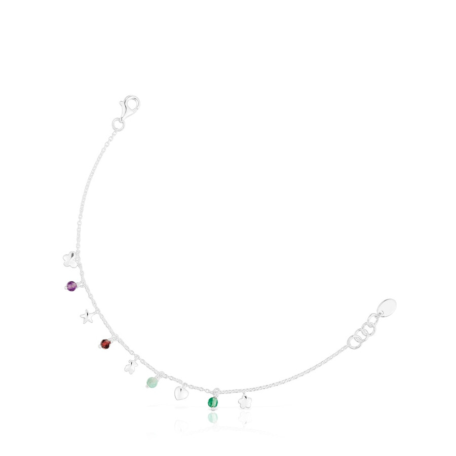 bracciale in argento con motivo audace pietre preziose e motivi