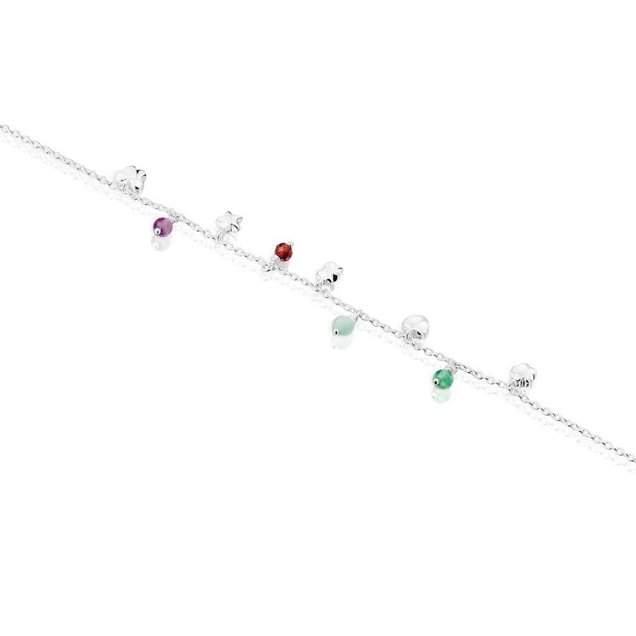 bracciale in argento con motivo audace pietre preziose e motivi