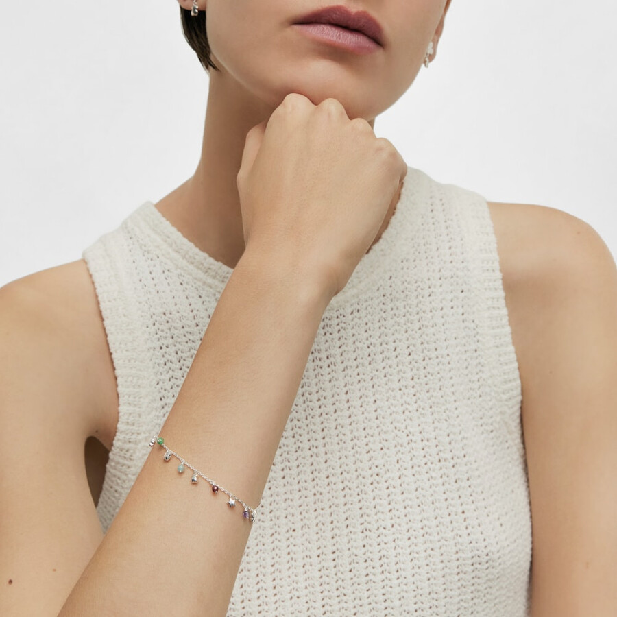 bracciale in argento con motivo audace pietre preziose e motivi