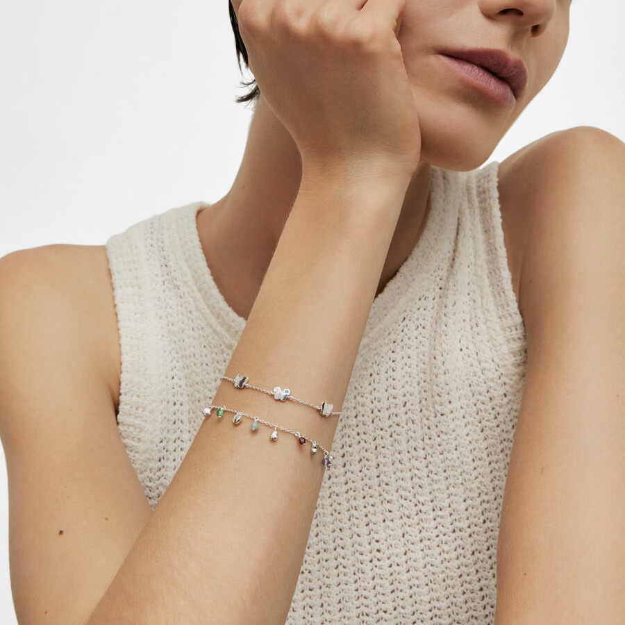 bracciale in argento con motivo audace pietre preziose e motivi