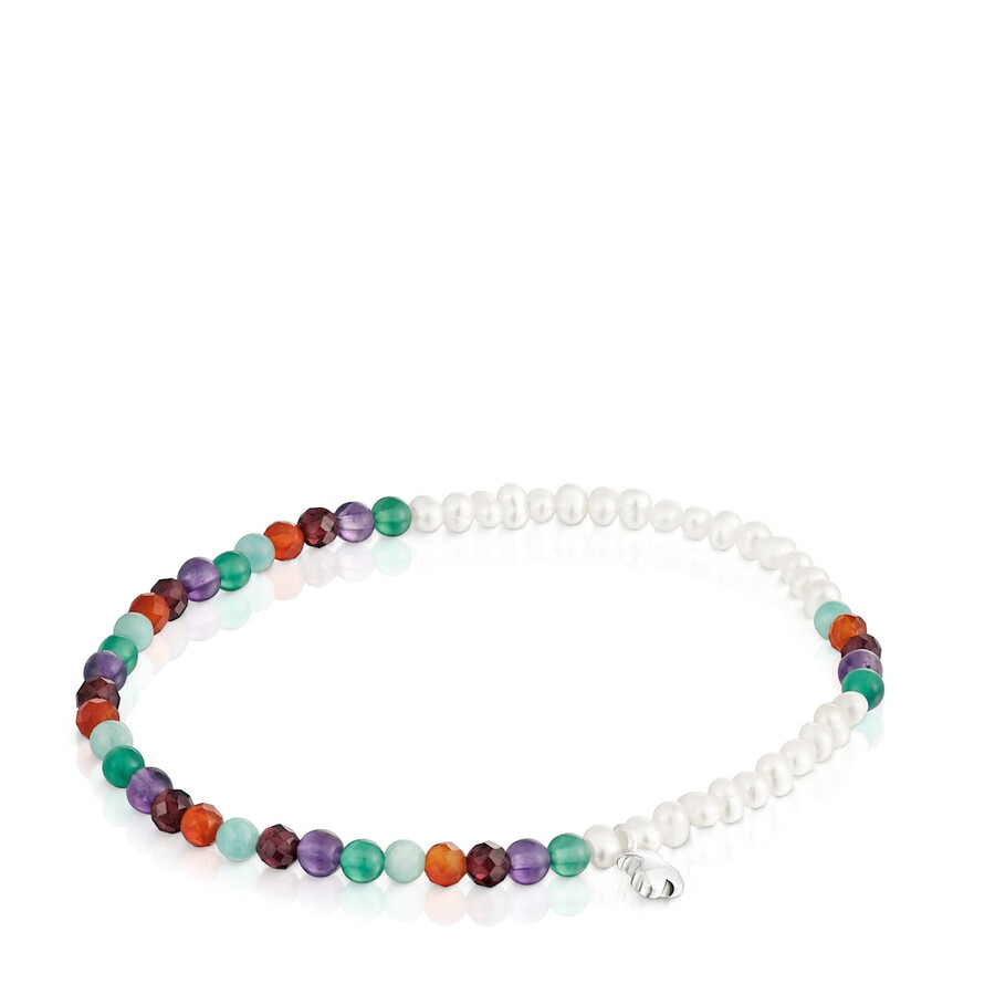 bracciale elastico bold motif con pietre preziose perle coltivate e motivo a forma di orso in argento