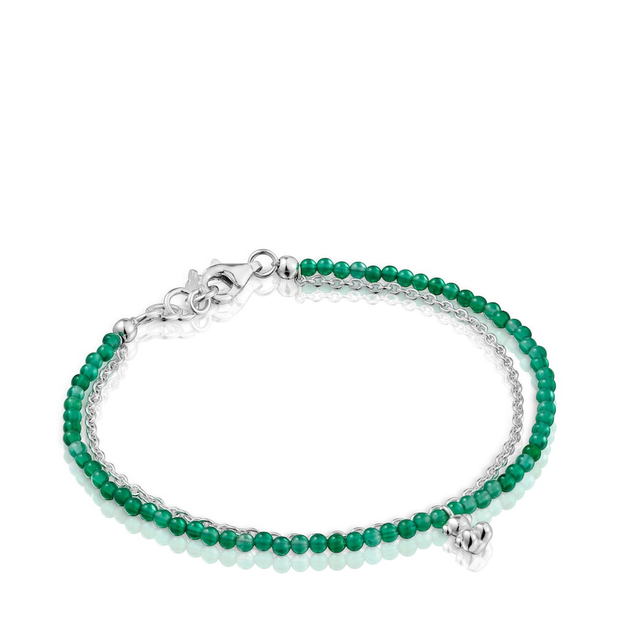 bracciale in argento e calcedonio verde trattato bold bear