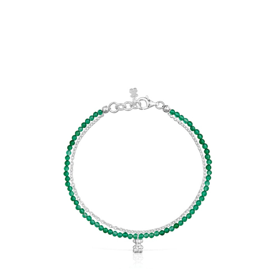 bracciale in argento e calcedonio verde trattato bold bear