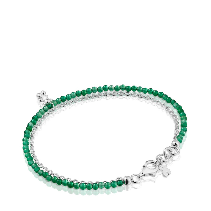 bracciale in argento e calcedonio verde trattato bold bear