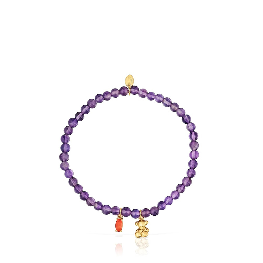 bracciale elastico con placcatura in oro su argento ametista e corniola bold bear