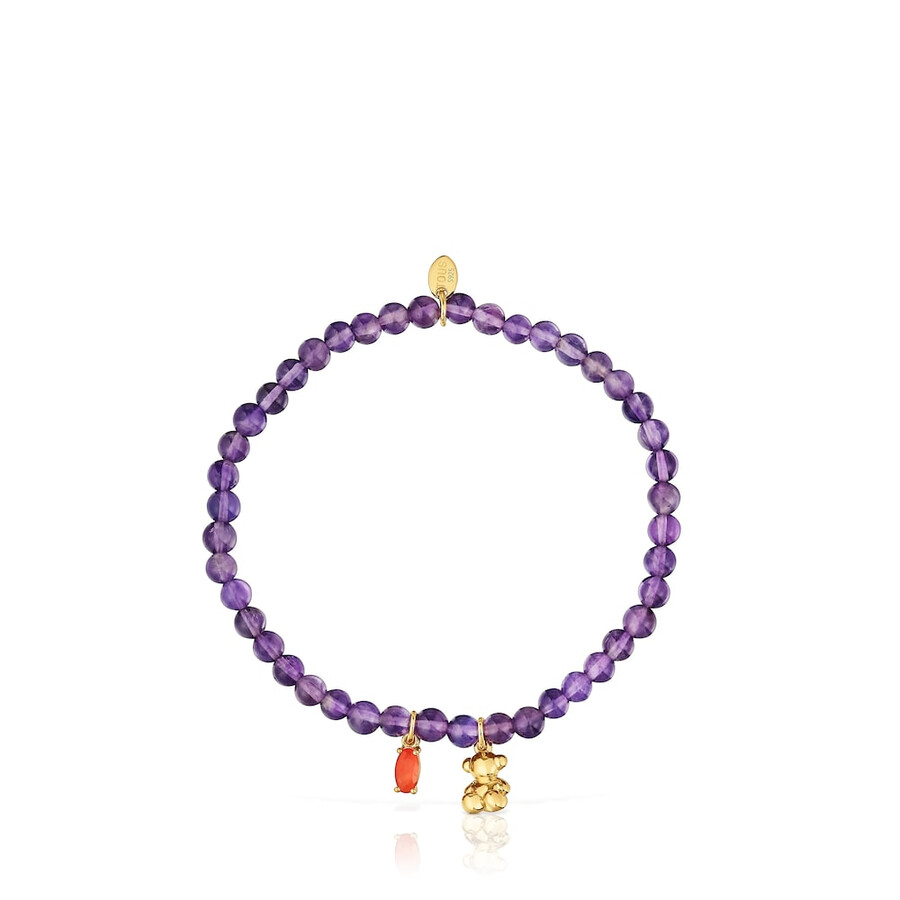 bracciale elastico con placcatura in oro su argento ametista e corniola bold bear
