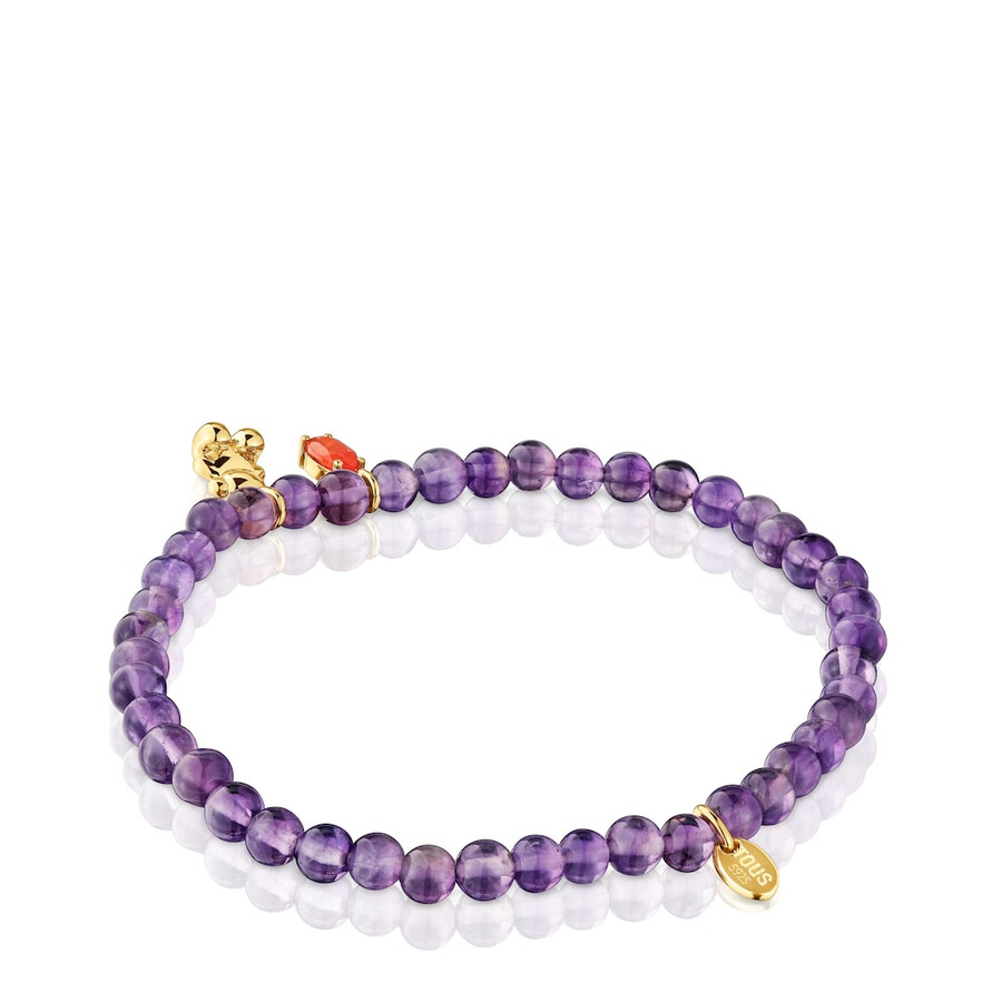 bracciale elastico con placcatura in oro su argento ametista e corniola bold bear