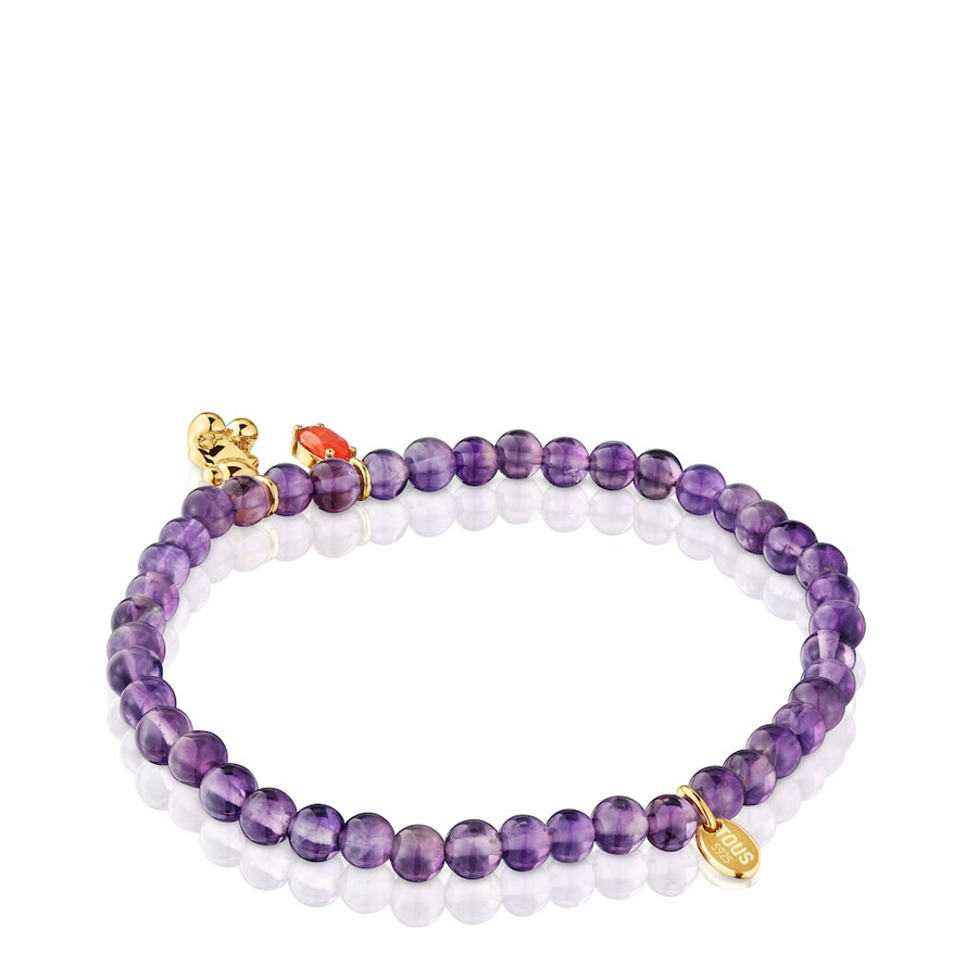 bracciale elastico con placcatura in oro su argento ametista e corniola bold bear