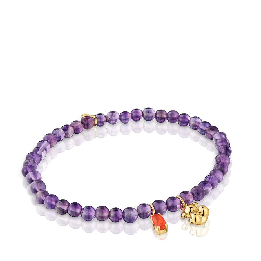 bracciale elastico con placcatura in oro su argento ametista e corniola bold bear