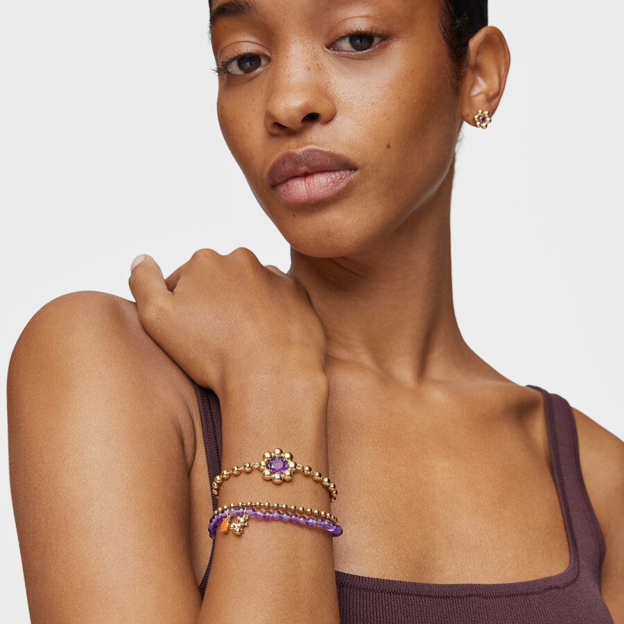 bracciale elastico con placcatura in oro su argento ametista e corniola bold bear