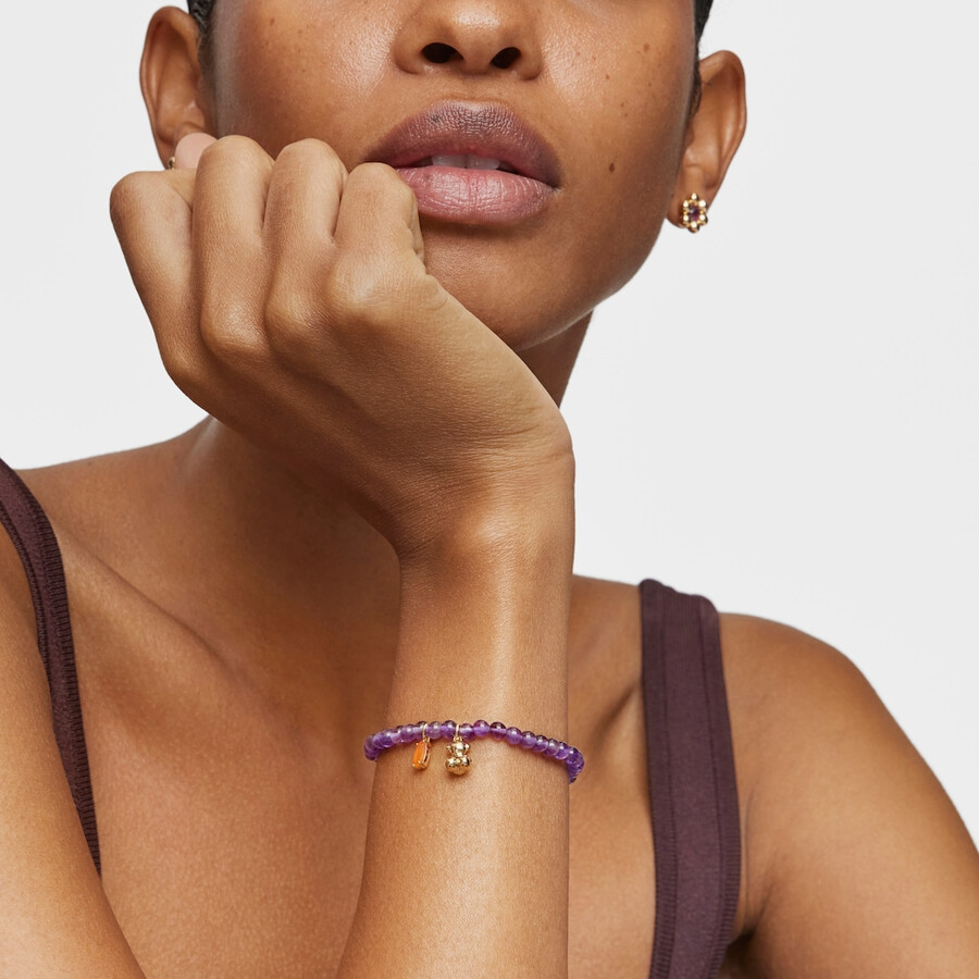 bracciale elastico con placcatura in oro su argento ametista e corniola bold bear