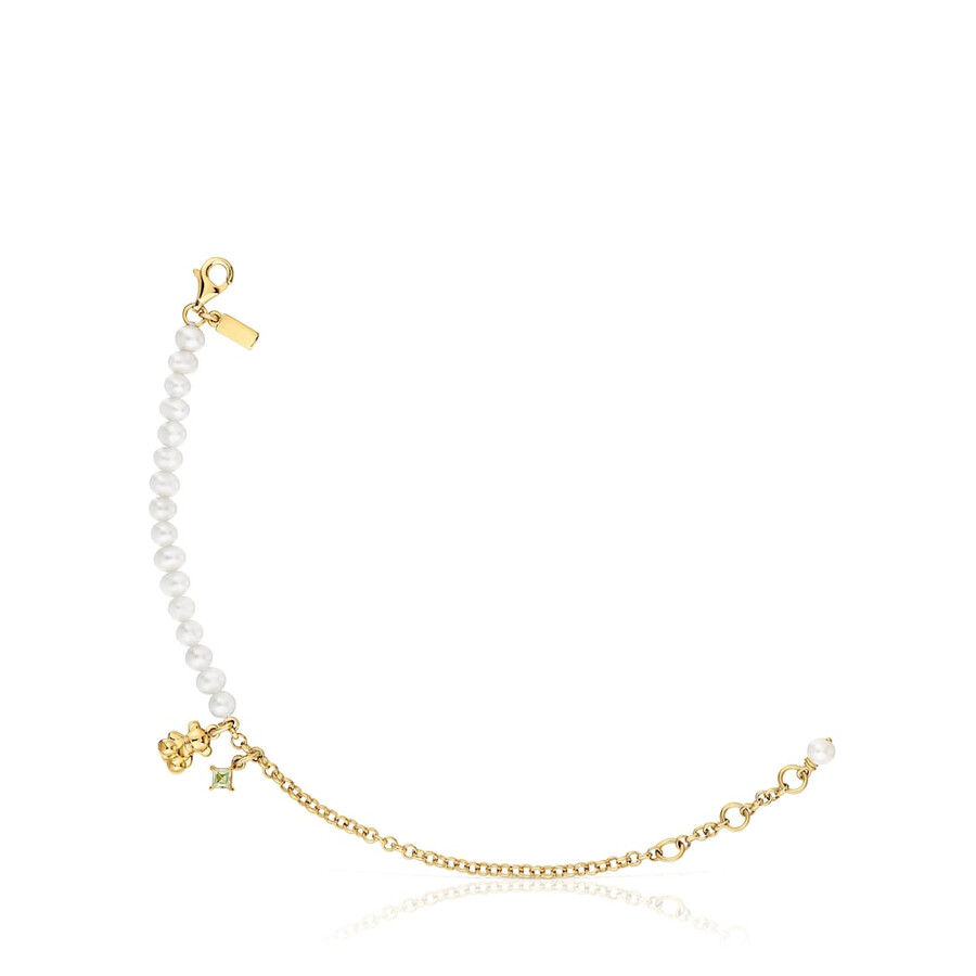 bracciale a catena con placcatura in oro su argento perle coltivate e peridoto bold bear