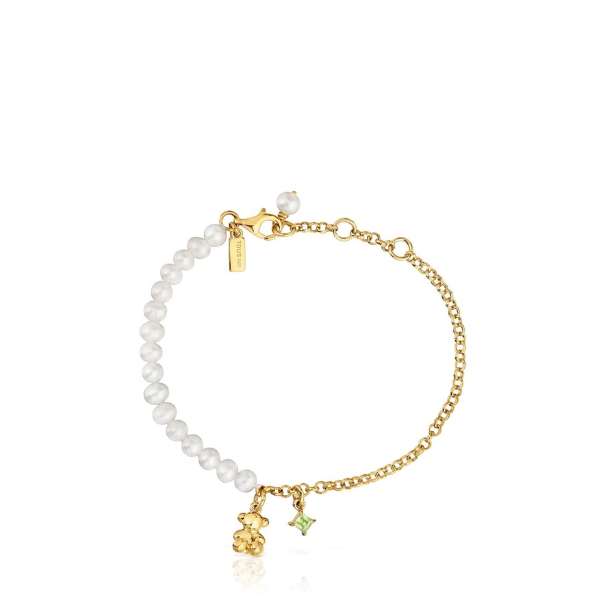 bracciale a catena con placcatura in oro su argento perle coltivate e peridoto bold bear