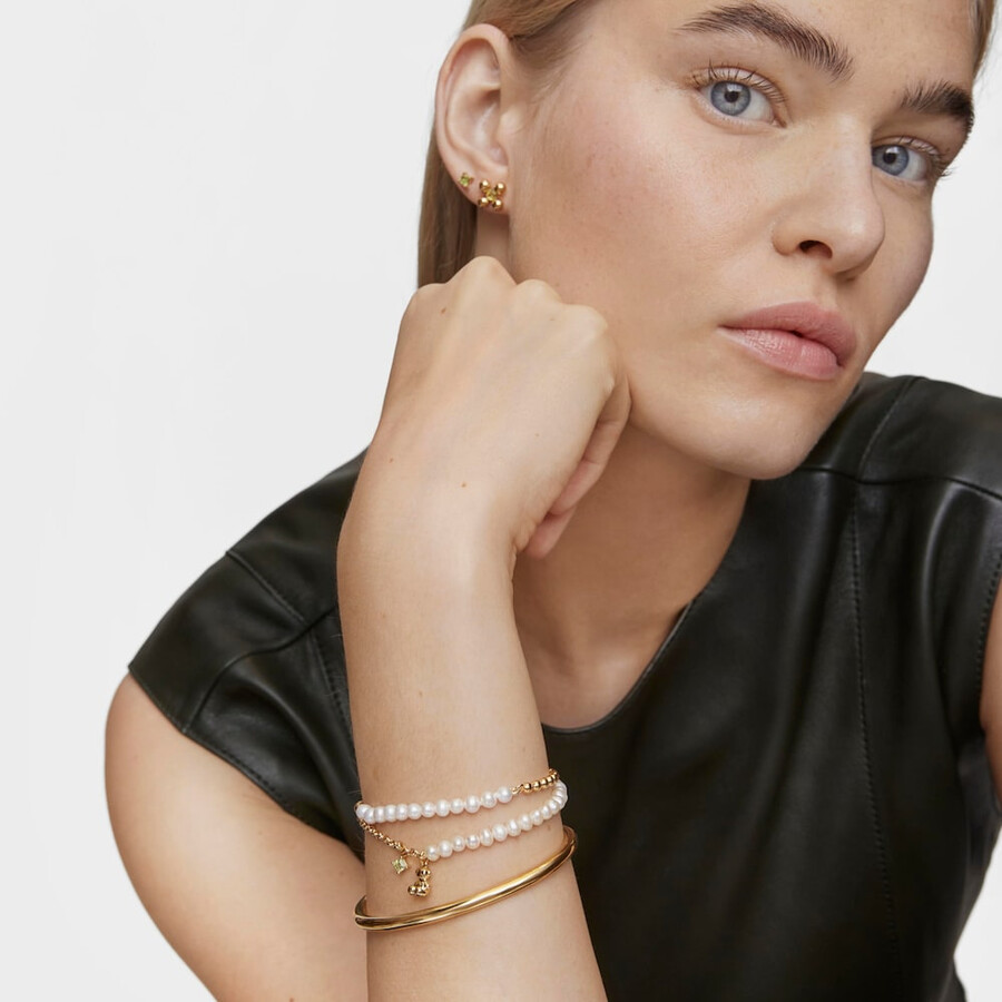 bracciale a catena con placcatura in oro su argento perle coltivate e peridoto bold bear