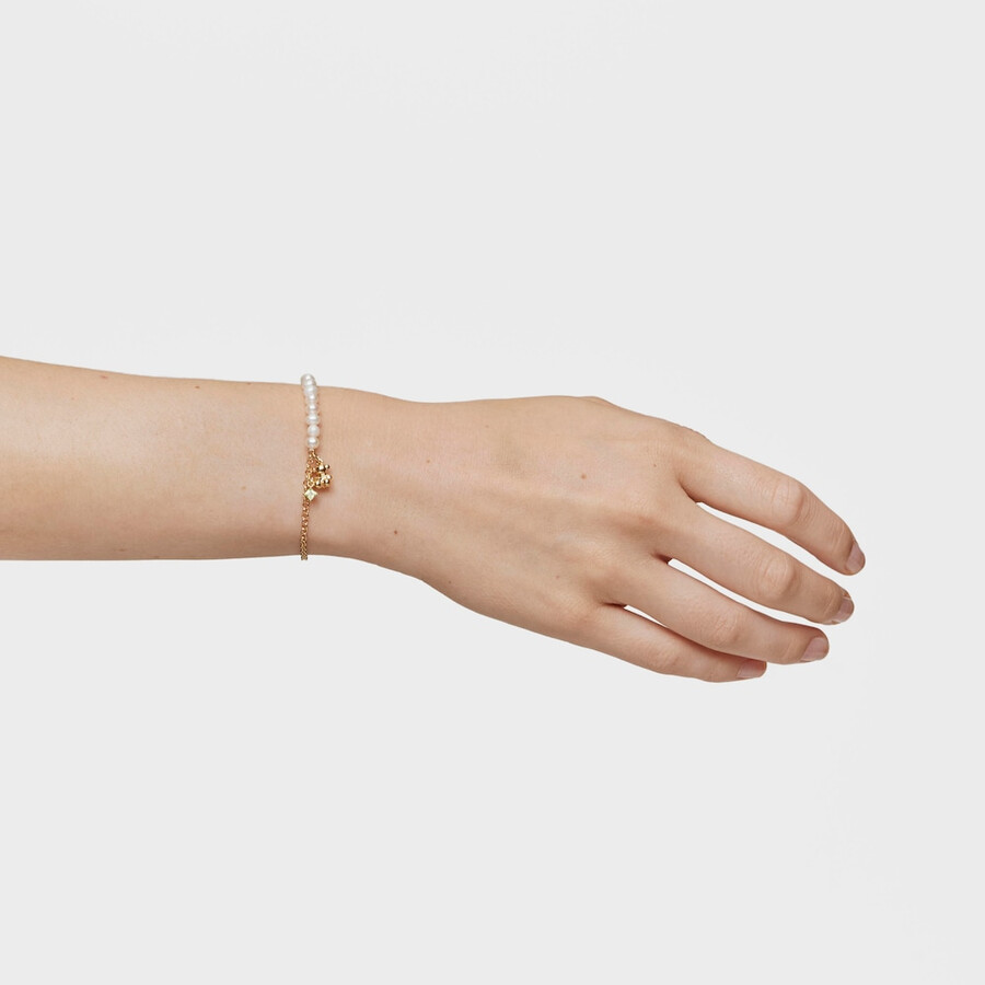 bracciale a catena con placcatura in oro su argento perle coltivate e peridoto bold bear