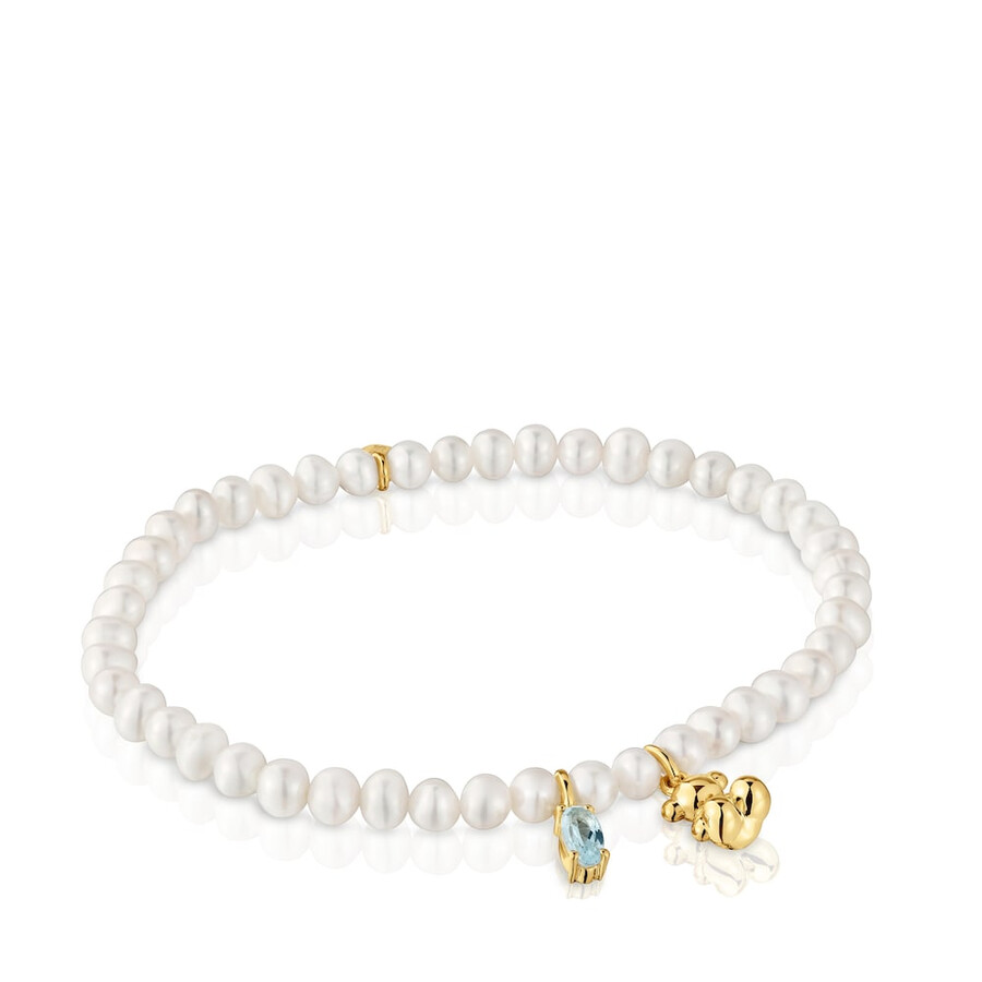 bracciale elastico con placcatura in oro su argento perla coltivata e topazio bold bear