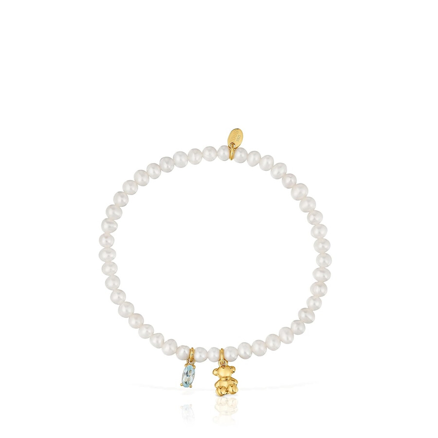 bracciale elastico con placcatura in oro su argento perla coltivata e topazio bold bear