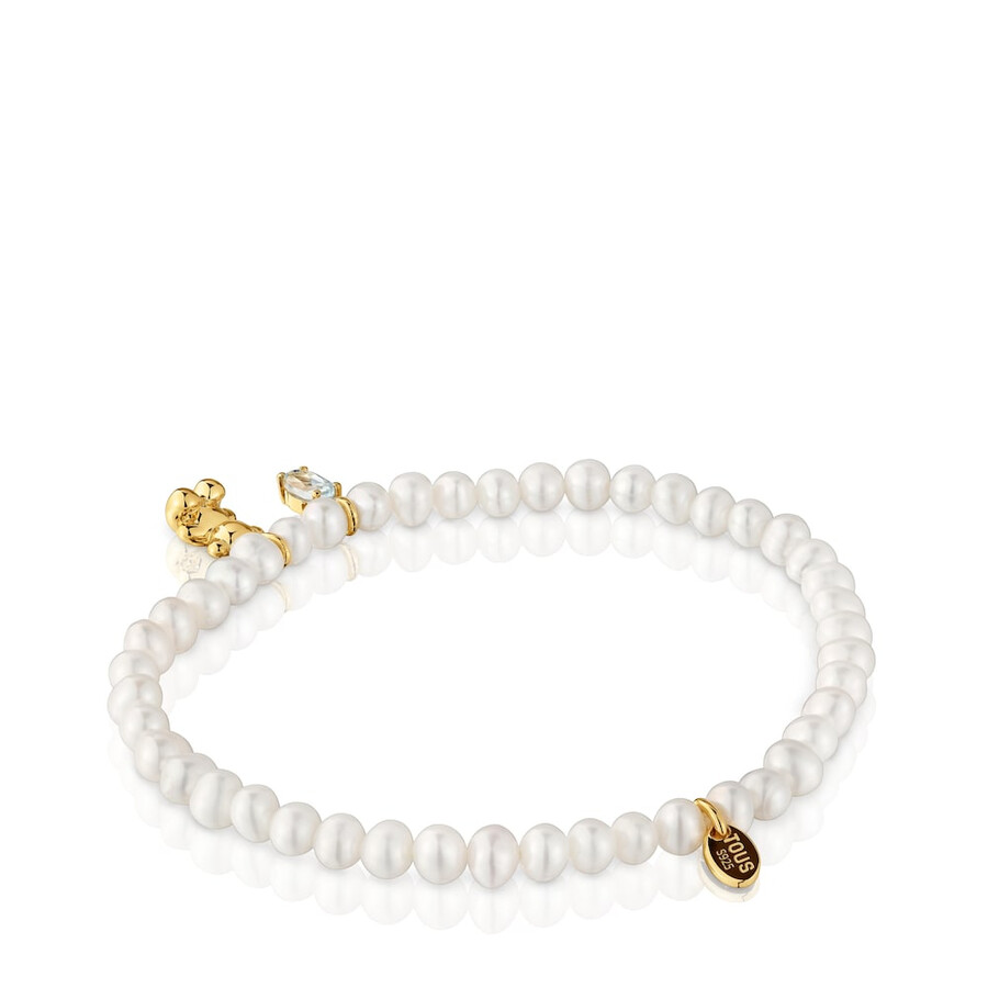 bracciale elastico con placcatura in oro su argento perla coltivata e topazio bold bear