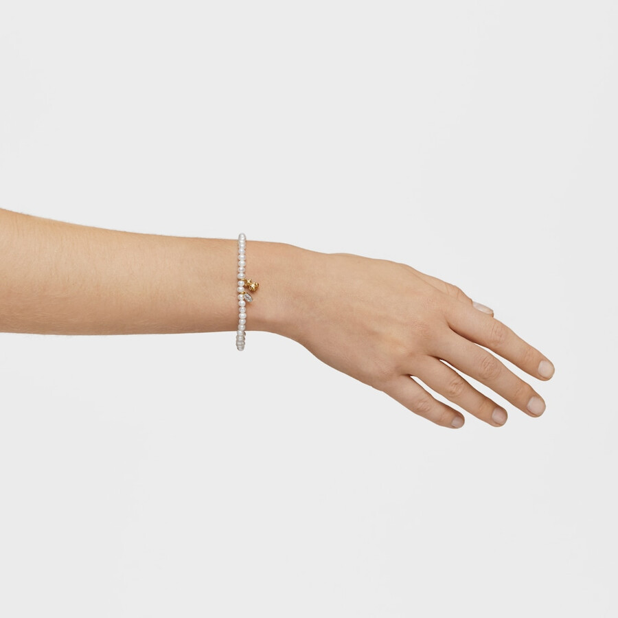 bracciale elastico con placcatura in oro su argento perla coltivata e topazio bold bear