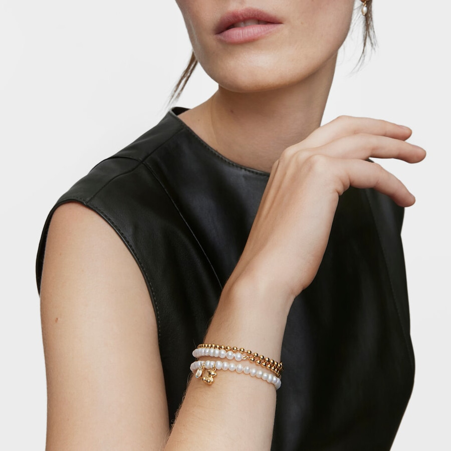 bracciale elastico con placcatura in oro su argento perla coltivata e topazio bold bear