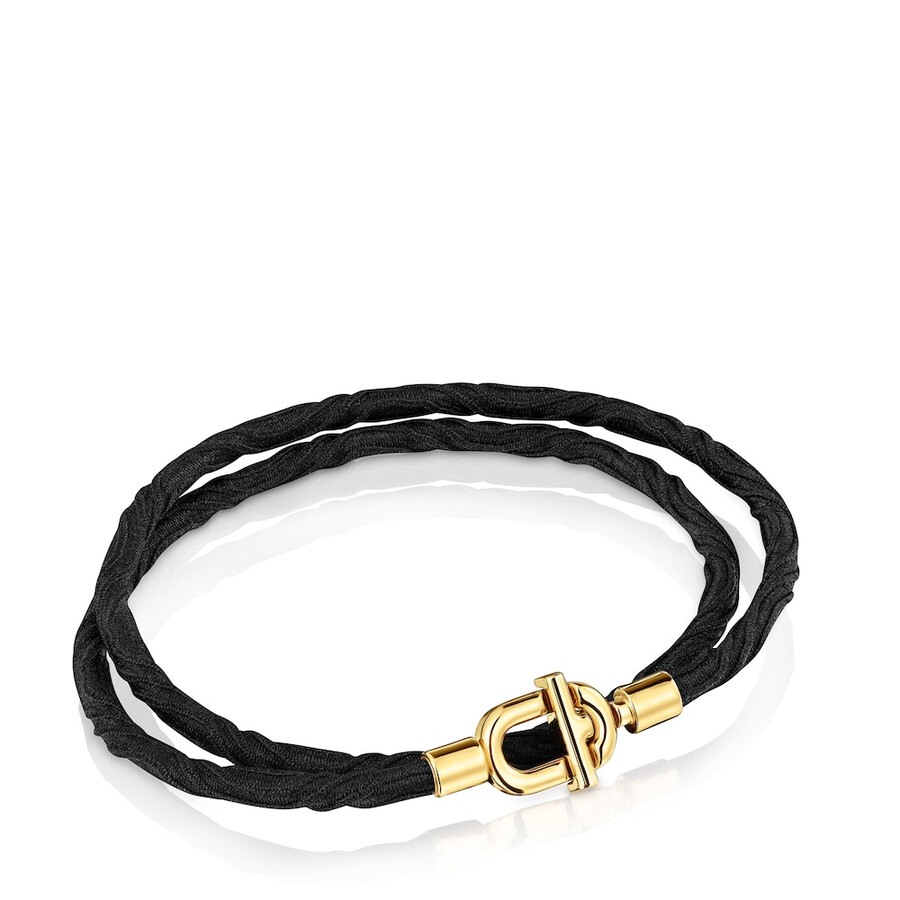 collanabracciale elastico tous manifesto con placcatura in oro 18 kt su argento e cordino nero